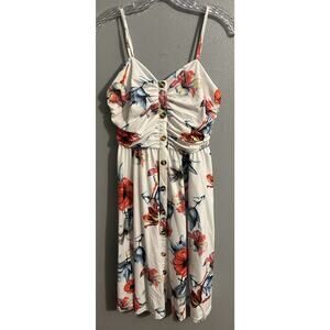 Drimmaks Women L Summer Casual Dress Floral Buttons Down Ruched Sweetheart Neck